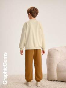 2pcs/Set Tween Boys Round Neck Long Sleeve Letter Print Casual Top And Pants Set - Multicolor - View 2