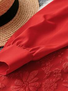 SHEIN Unity Đầm Maxi Dài Tay Cổ Chữ V Đơn Giản Trang Trí Kim Loại Cỡ Lớn Cho Quần Áo Năm Mới Cho Phụ Nữ - Đỏ - Xem 4