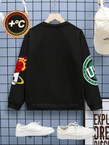 SHEIN Teen Boys Basketball English Print Sweatshirt, Casual Sports Graphic Loose Round Neck Pullover, Retro Street Fashion