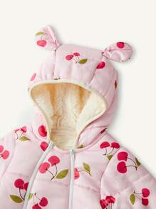 Cozy Pixies 1 chiếc túi ngủ trùm đầu dài tay in họa tiết quả anh đào ấm áp cho trẻ sơ sinh khi đi chơi, mùa thu - Hồng - Xem 5