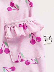 2pcs/Set Newborn Baby Cherry Pattern Long Sleeve Full Coverage Jumpsuit Pajamas - Multicolor - View 3