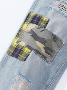 Tween Boy Cartoon Bear Patched Ripped Casual Denim Jeans