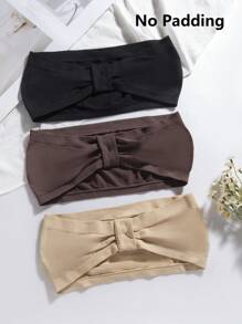 Women's Strapless Ruched Knitted Fabric Bra 3pcs Casual Comfy Plain Multicolor Bras - Multicolor - View 7