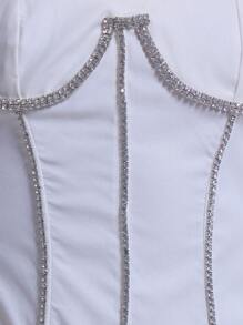 MUSERA Diamante Trim Boned Corset Top Vacation Fall Autum  Spring Summer Festival Holiday - Cream - View 5