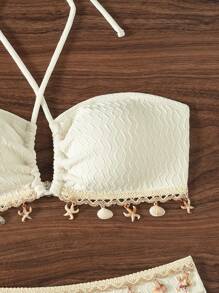 Swim Vcay Women's Summer Beach Floral Print Shell Pattern Bikini - White - View 4