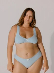 Aralina Curve Soft Blue Contrast Scallop Trim Rib Lingerie Bralette Set