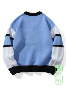 Manfinity Campus Court Áo len dài tay cổ tròn họa tiết kẻ sọc và chữ thường ngày cho nam, mùa thu/đông, đi chơi, bạn bè - Nhiều màu - Xem 2