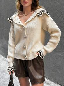 RueChic Peter Pan Collar Sweater Women Casual Loose Pullover Cardigan, Soft Cozy Knit Elastic Sleeve, Retro Style Suit Outer Wear - White - View 3