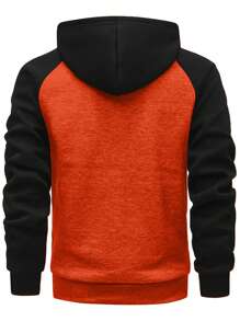 Manfinity Homme Sudadera casual de hombre con parches de unicolor, bolsillo con cremallera frontal, otoño - Naranja - View 2