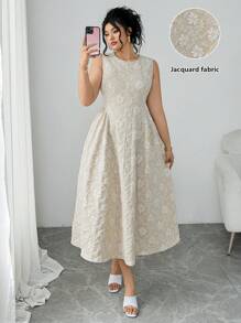 Elenzga Große Größen Maxikleid für Damen, ärmelloser Kleidungsstück mit Jacquard-Strick