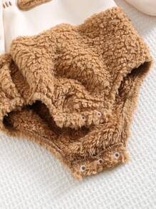 Cozy Pixies 新生儿男女宝宝可爱卡通熊图案撞色连帽长袖抓绒连体衣，保暖休闲，百搭实用，适合冬季、室内、室外、节日、圣诞节、雪天、新年等多种场合。