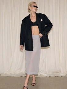 AiiRZ Designer Pin Stripe Blazer Double Breasted Wool Blazer Professional Business Fall Winter Lightweight Oversized Long Sleeve Fashion Urban Office Wear - Black - View 1