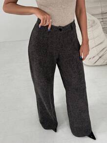 RueChic Women Check Pattern High Waist Straight Pants - Brown - View 5