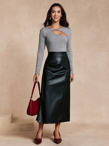 SHEIN Unity Blusa con diseño de cuello asimétrico para mujer - Gris - View 5