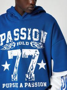 ROMWE MEN Street Life Men's Loose Short Style 2 In 1 Hoodie, Street Style - Black - View 4