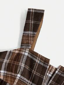 Tween Girl Casual Simple Comfortable Cinched Waist Split Design A-Line Mid-Length Dress - Khaki - View 5