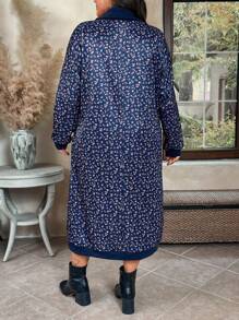 Vestido maxi para mujer de talla grande con cuello alto, estampado floral minúsculo y forro térmico - Multicolor - Ver 2