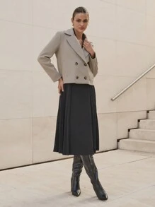 EURMUSE Urban Chic Double-Breasted Cashmere-Like Short Women's Coat - Beige - View 6