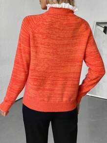 SHEIN LUNE Suéter casual para mujer con cuello redondo, bordado, volantes asimétricos, botones y mezcla de colores, para otoño/invierno