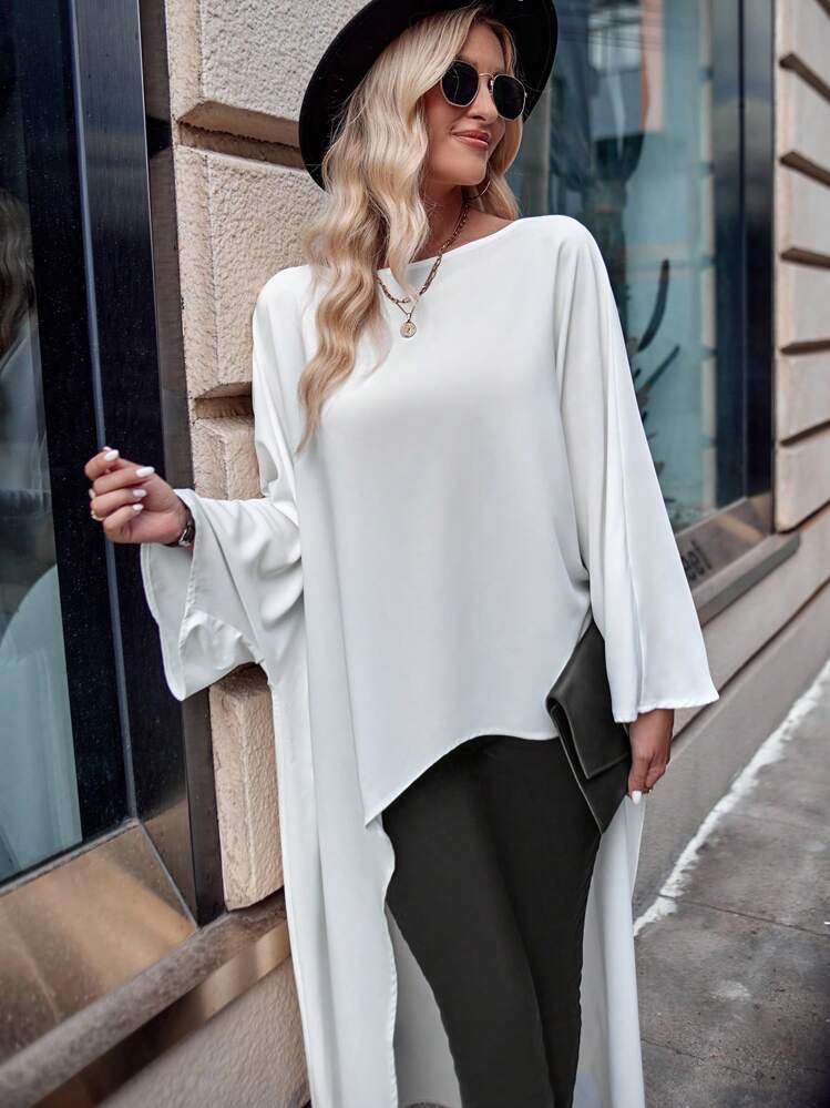 SHEIN LUNE Camisa blanca casual de manga larga con estampado floral bohemio francés, bajo asimétrico, para uso diario y fiestas como Año Nuevo, San Valentín, Navidad, para mujeres en otoño e invierno - Blanco - Añade 3