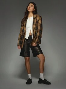 MISSGUIDED Designer Plaid Blazer Double Breasted Fall Winter Wool Oversized Professional Office Wear Business Formal Suit Jacket Coat With Lapel Collar - Brown - View 4