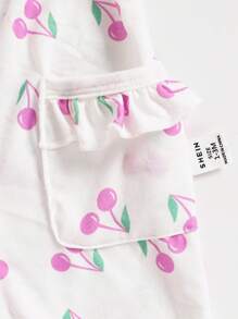 2pcs/Set Newborn Baby Cherry Pattern Long Sleeve Full Coverage Jumpsuit Pajamas - Multicolor - View 7