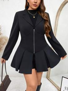 SHEIN LUNE Plus Size Slim Fit A-Line Blazer With Lapel Collar Thanksgiving Outfit Women New Years Women Outfit Winter Dresses Winter Clothes Women Rave Outfits