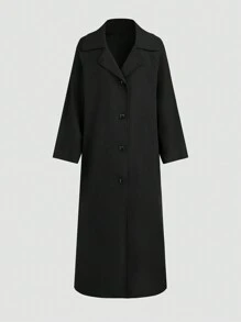 Chiquease Double-Breasted Solid Color Trench Coat - Black - View 3