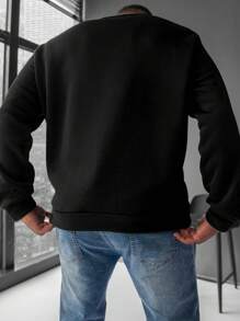 Manfinity Homme Men's Round Neck Long Sleeve Letter Print Minimal Design Sweatshirt, Casual Everyday Wear