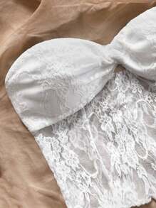 Soleia Top court tube élastique en dentelle torsadée pour femmes, blanc, Nouvel An, Top de Nouvel An, Top d'été pour femmes, Femmes occidentales, Femmes de fête, Festival, Femmes sexy, Top de vacances, Noël - Blanc - Voir 3