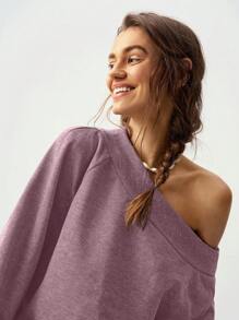 Bohemela Vacation Solid Color Knit Loose Fit Asymmetrical Neck Long Sleeve Women Sweatshirt