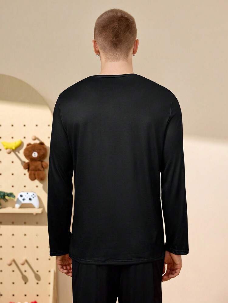 Notgurli 男士玫瑰花卉图案睡衣衬衫 - 黑色 - 查看 2