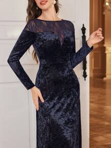 Modelyn Women Lace Patchwork Velvet Solid Color Dress Maxi Women Outfit Long Evening Dresses