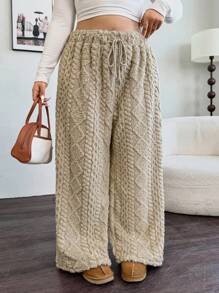 Calvaya Pantalones rectos, sueltos y de talle elástico con textura térmica para mujer de talla grande, para invierno