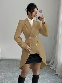 Elenzga 女士纯色前扣长袖口袋简约平领夹克