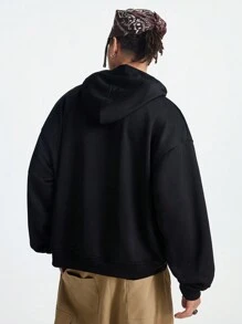 Manfinity NXTstreet Men's Christmas Slogan Graphic Printed Casual Long Sleeve Hooded Sweatshirt, Autumn/Winter Black Hoodie, For Friends, Husband, Boyfriend Gifts - Black - View 3