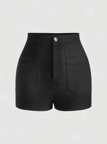 Firerie Women's Black High Waist Short Hot Pants,Summer Casual Hiking Spice Girls Shorts,Comfortable Stretch Fabric,Front Pocket Design,Elegant Holiday - Black - View 2