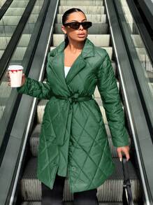 EURMUSE Women Casual Plain Diamond Quilted Padded Coat, Winter - Green - View 1