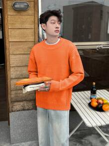 Manfinity Hypemode 男士纯色圆领长袖简约毛衣，休闲日常穿着