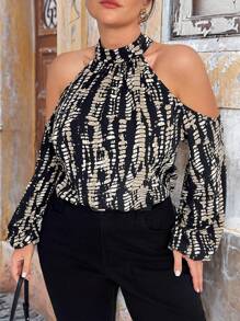 Calvaya 女士露肩花卉印花宽松休闲衬衫 - 彩色 - 查看 3