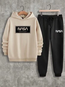 Manfinity Homme Logo Print Casual Sweatsuit Set For Men - Multicolor - View 1