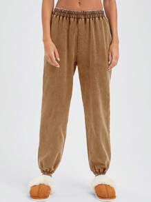 Easelle Distressed Wash Khaki Color Slim Fit Drawstring Waist Casual Sweatpants, Autumn/Winter - Khaki - View 3
