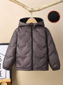 SHEIN 1pc Young Boy Casual Solid Color Hooded Quilted Padded Coat, Suitable For Commuting, School, Daily Leisure, Sports, Fall/Winter Season