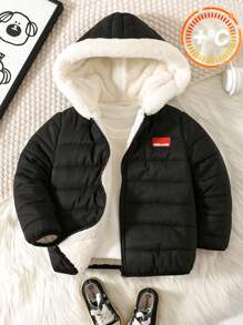 SHEIN 1 件婴儿男童/女童休闲可爱日常柔软保暖蓝色连帽绗缝外套，适合外出、上学、日常聚会、秋冬季 - 藏蓝色 - 查看 1