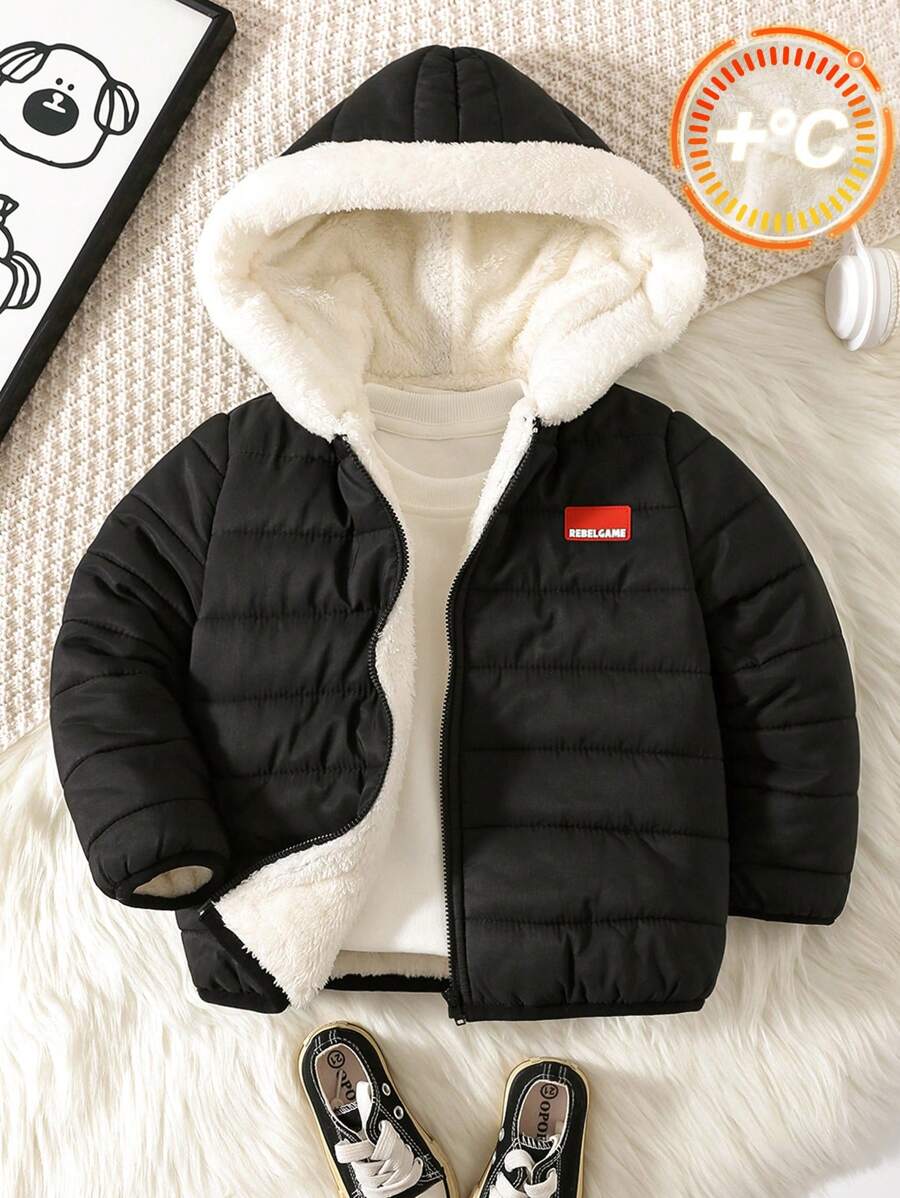 SHEIN 1 件婴儿男童/女童休闲可爱日常柔软保暖蓝色连帽绗缝外套，适合外出、上学、日常聚会、秋冬季 - 藏蓝色 - 查看 1