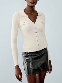 Chiquease 设计领针织长袖开衫上衣，收腰女式套头衫