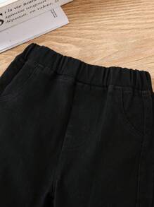 Nieuwe stijl meisjes kleine kinderen peuter jonge meisjes lente herfst feest jeans, casual slim fit flare jeans met geborduurde rand decoratie, klassieke comfortabele stretch zwarte denim broek, trendy stijlvol voor jonge meisjes