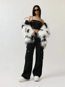 SHEIN HypeZone Áo ba lỗ PU trơn màu phong cách đường phố giản dị cho nữ - màu đen - Xem 6