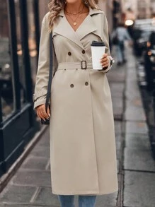 SHEIN LUNE Abrigo largo de trinchera caqui para mujer para el invierno