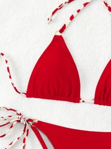 SHEIN Swim Ensemble de bikini avec Top à lacer et bas, imprimé aléatoire, pour l'été